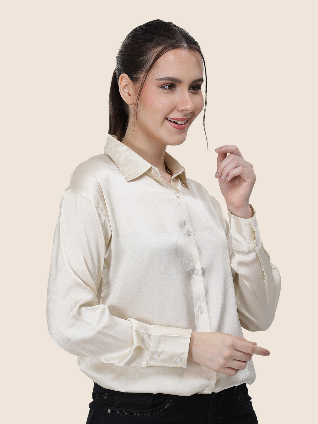 Off White Regular Fit Summer Satin Shirt