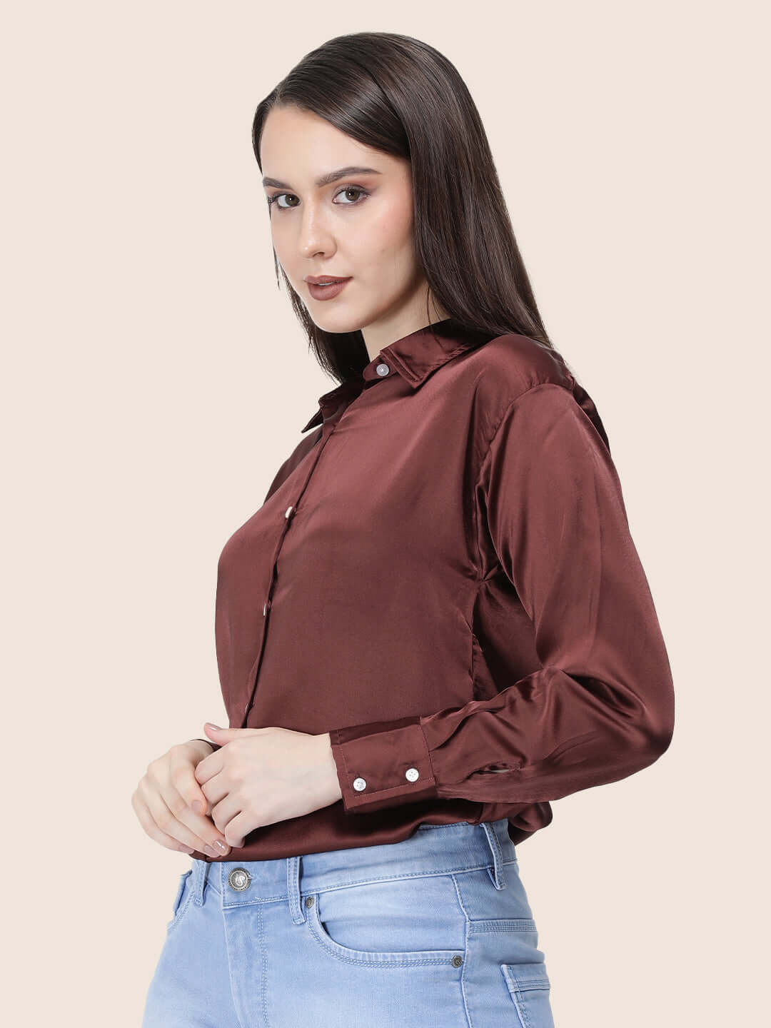 Chocolate Brown Regular Fit Summer Satin Shirt