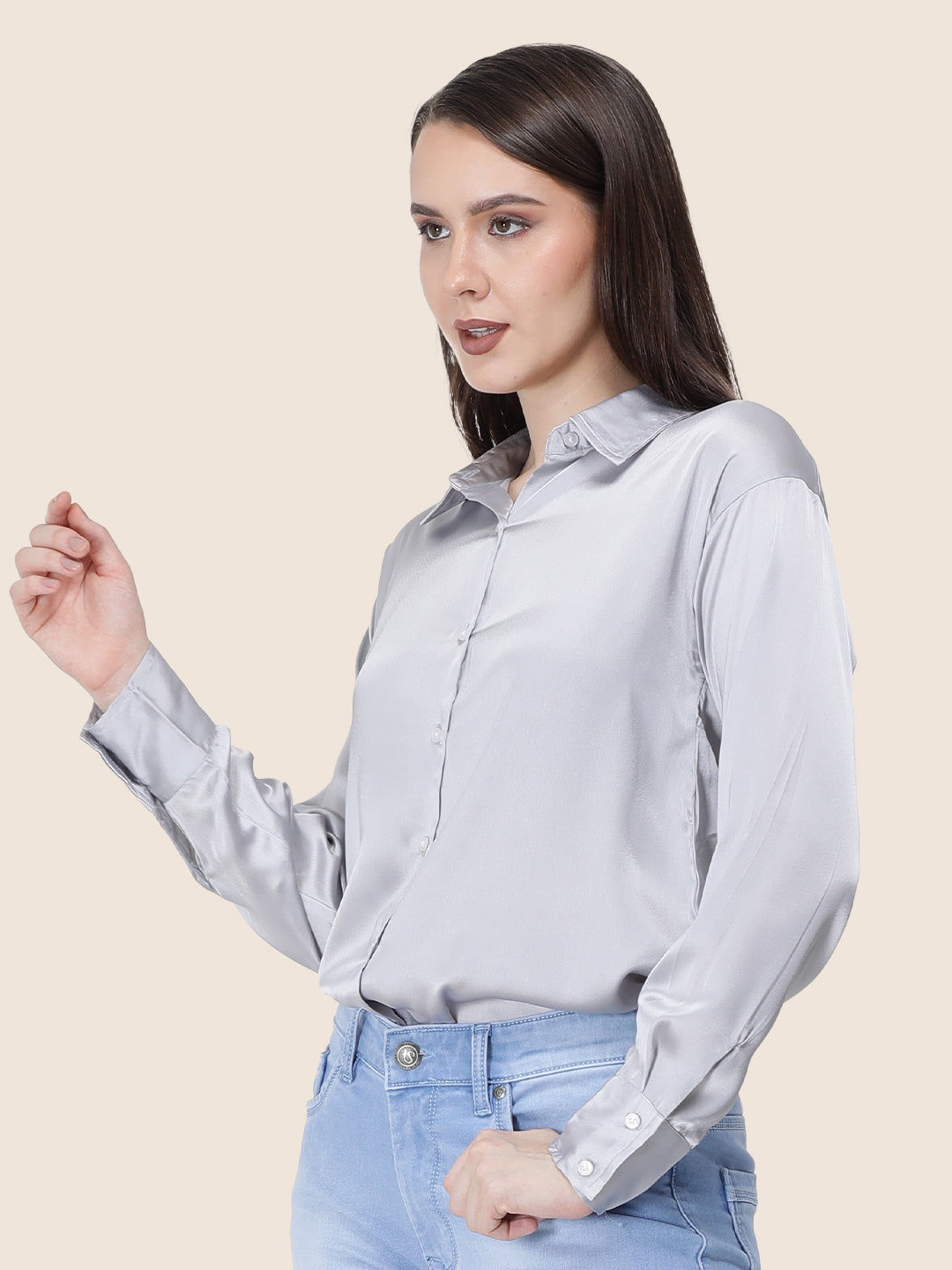 Grey Regular Fit Summer Satin Shirt