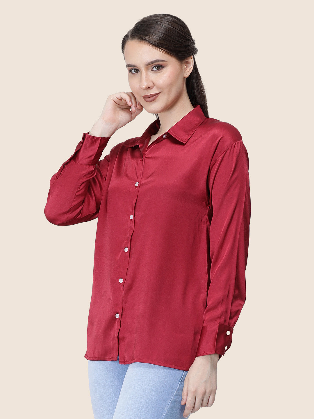 Maroon Regular Fit Summer Satin Shirt