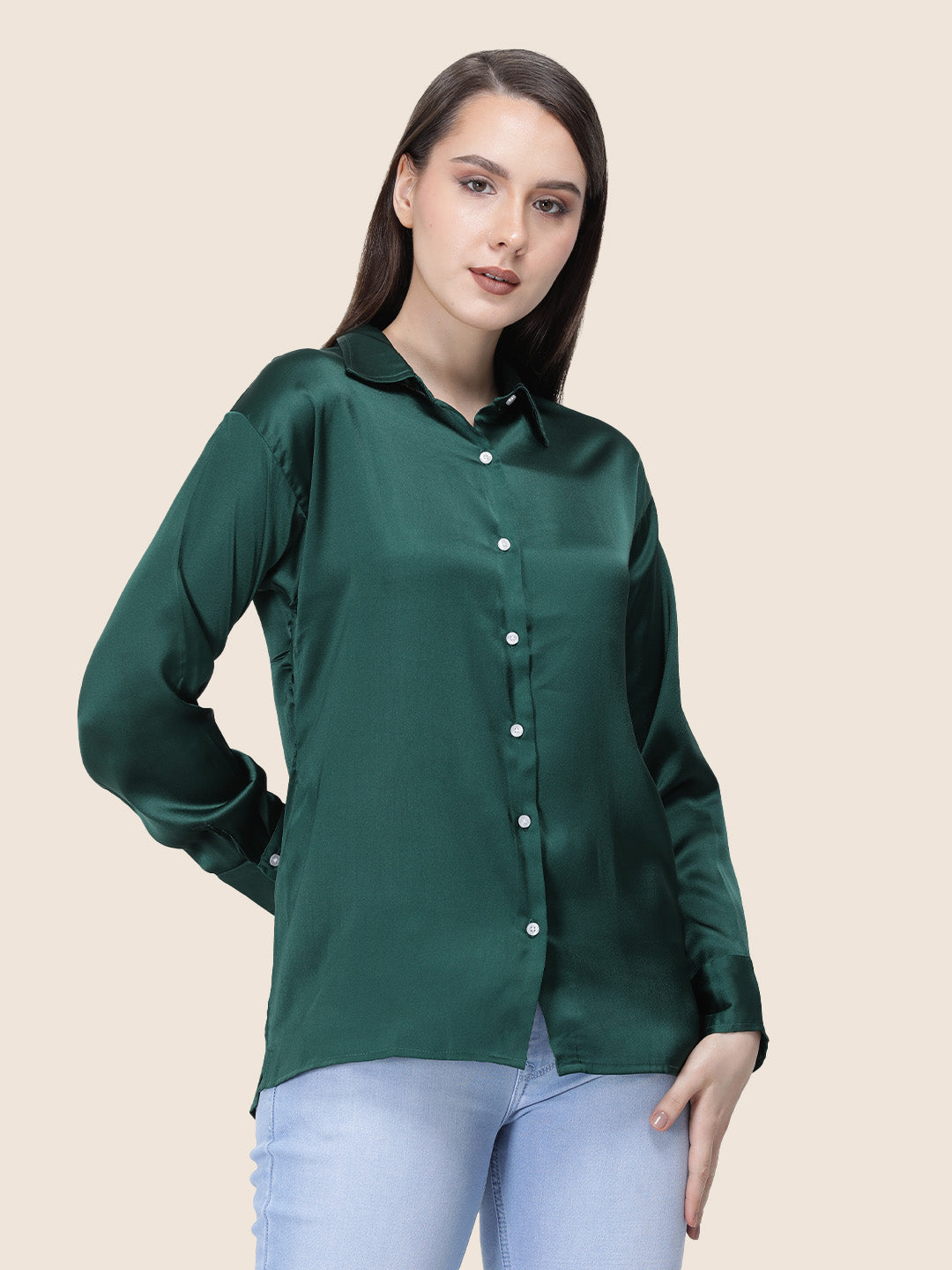 Emerald Green Regular Fit Summer Satin Shirt