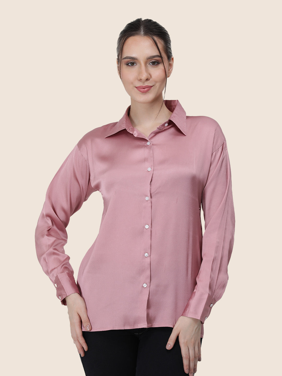 Blush Pink Regular Fit Summer Satin Shirt