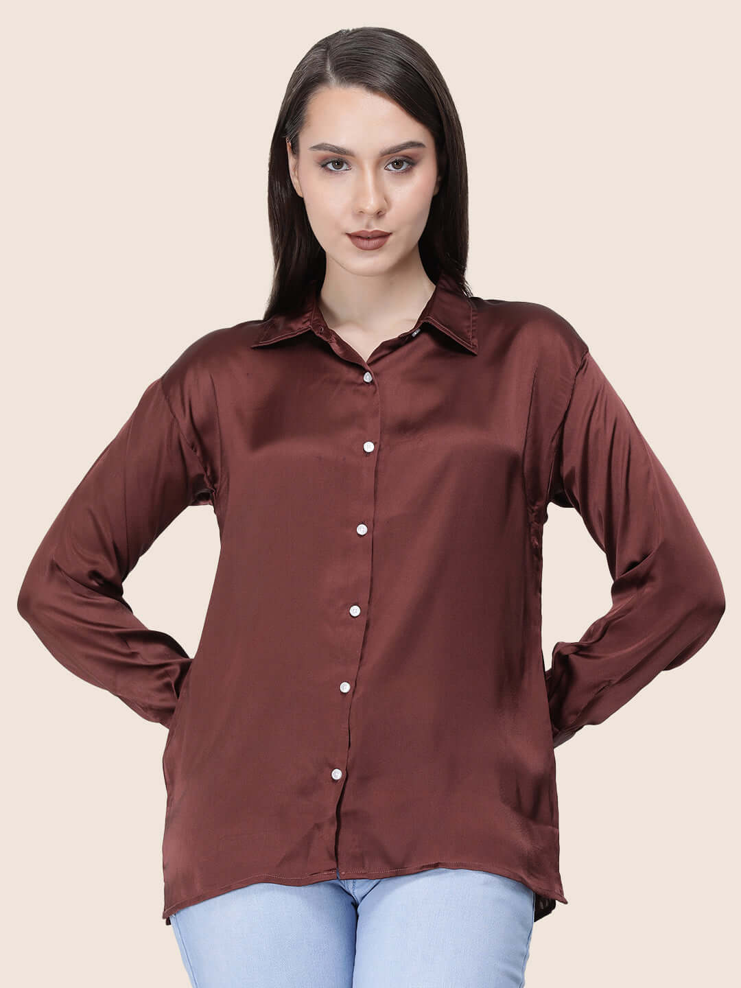 Chocolate Brown Regular Fit Summer Satin Shirt