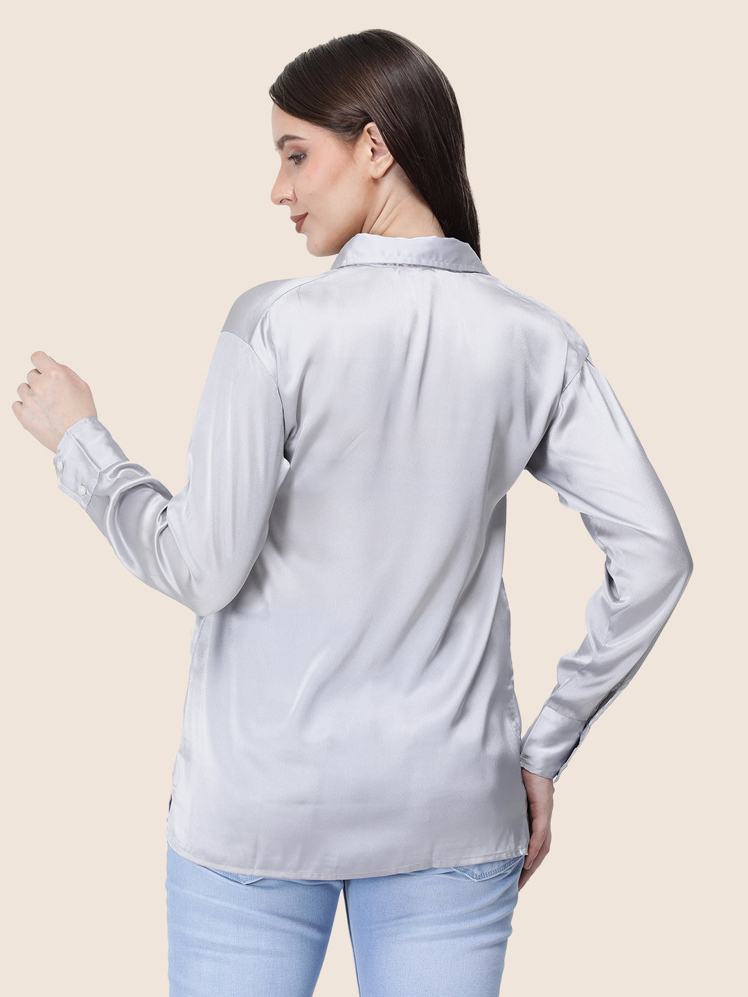 Grey Regular Fit Summer Satin Shirt