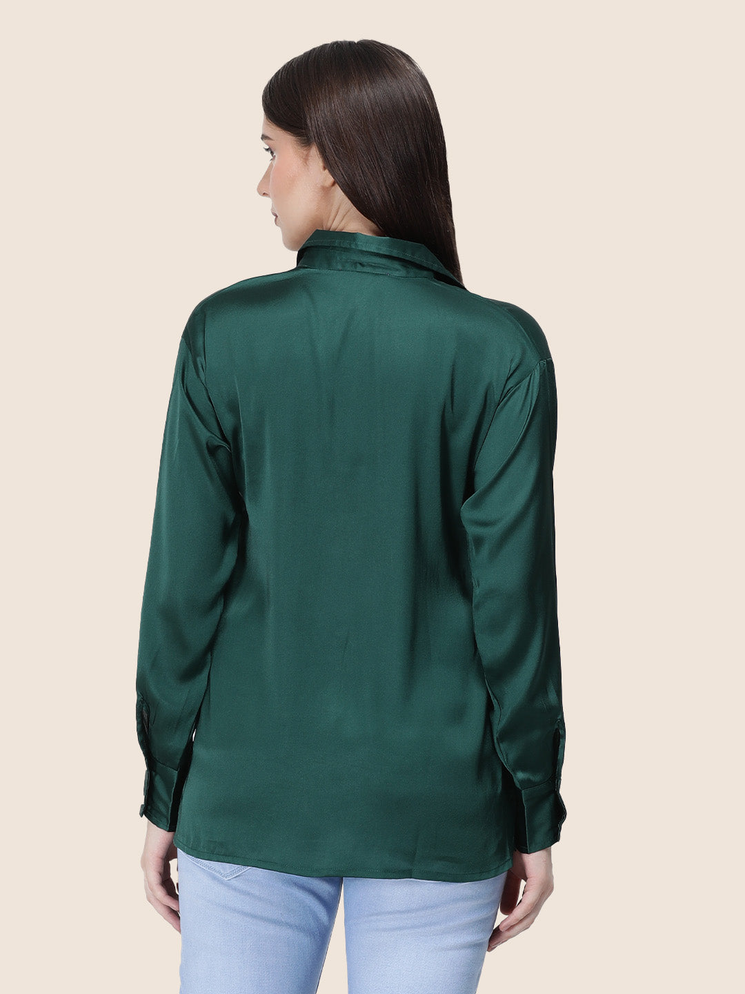 Emerald Green Regular Fit Summer Satin Shirt