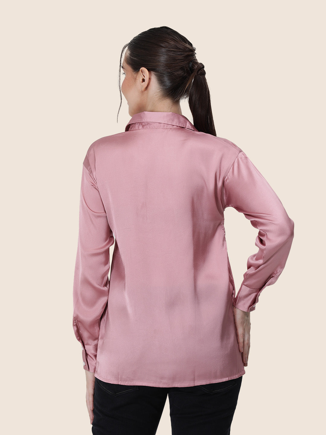 Blush Pink Regular Fit Summer Satin Shirt
