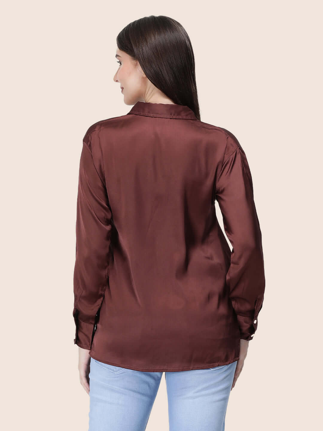 Chocolate Brown Regular Fit Summer Satin Shirt