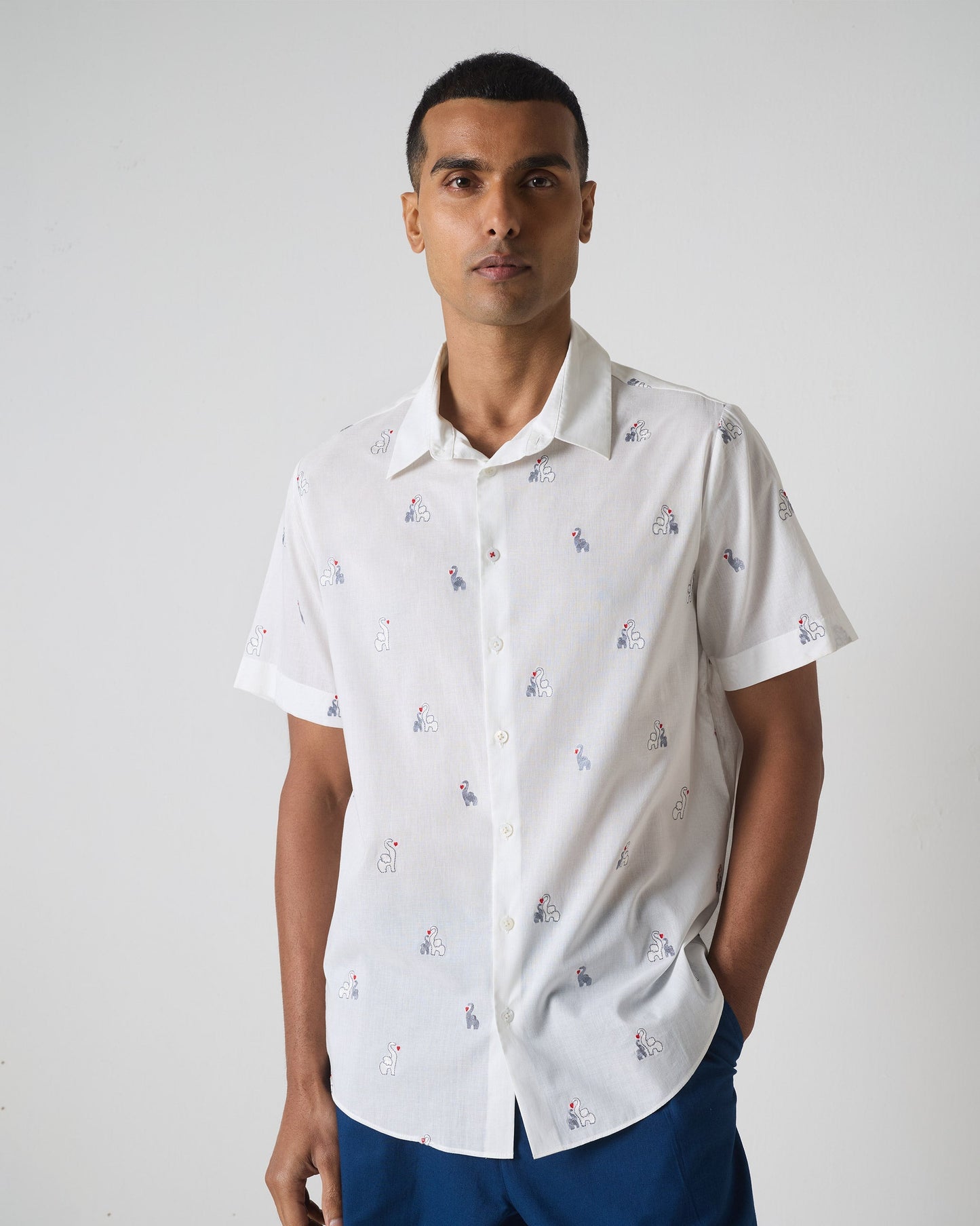 Half Sleeve Shirt Set (Embroidered & Striped)