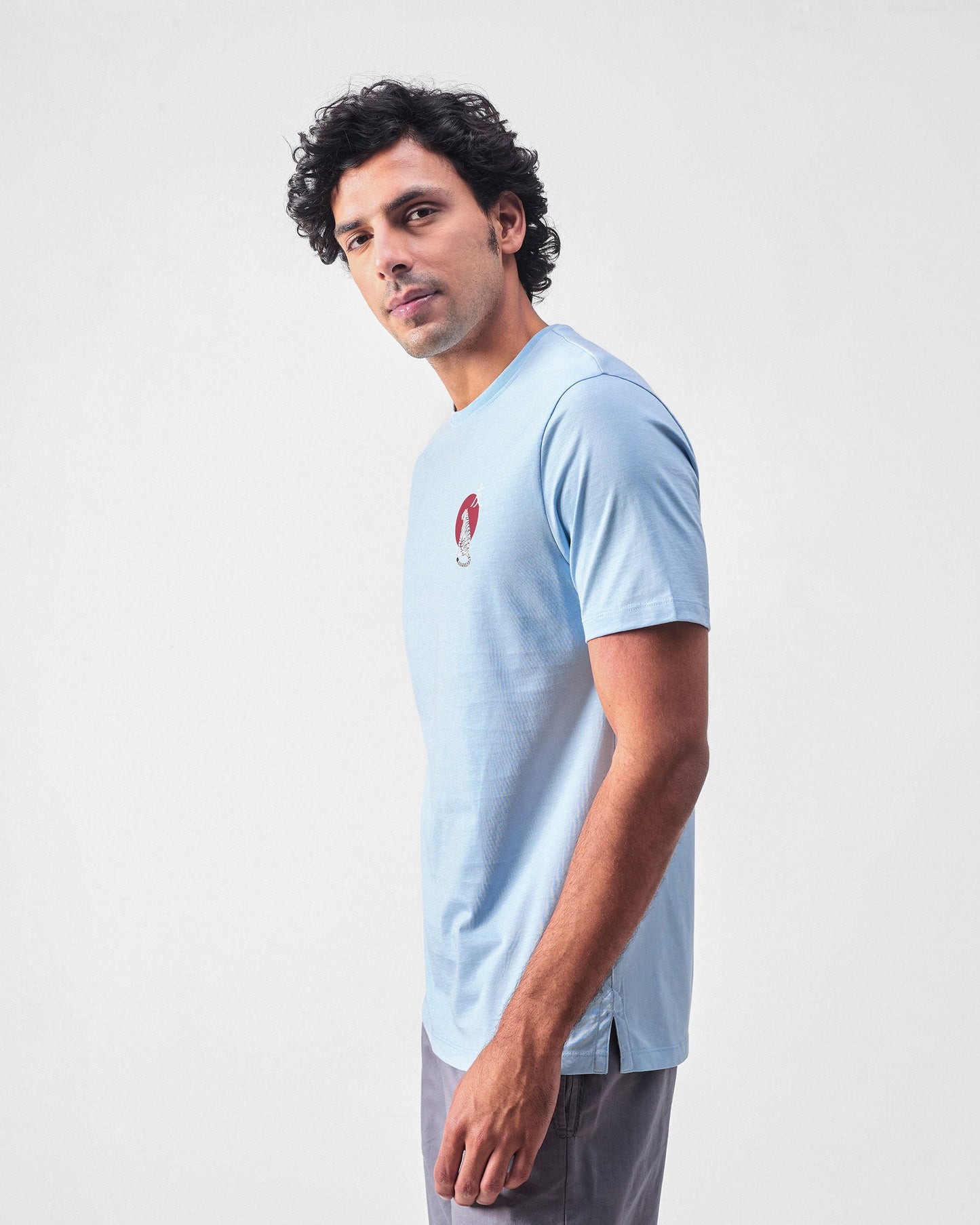Japanese Tora T-shirt - Powder Blue & Red Print