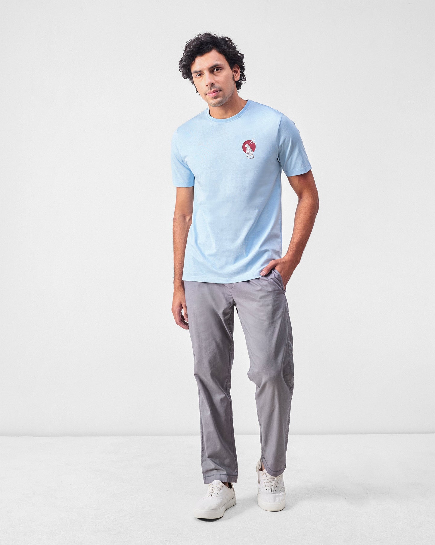 Japanese Tora T-shirt - Powder Blue & Red Print
