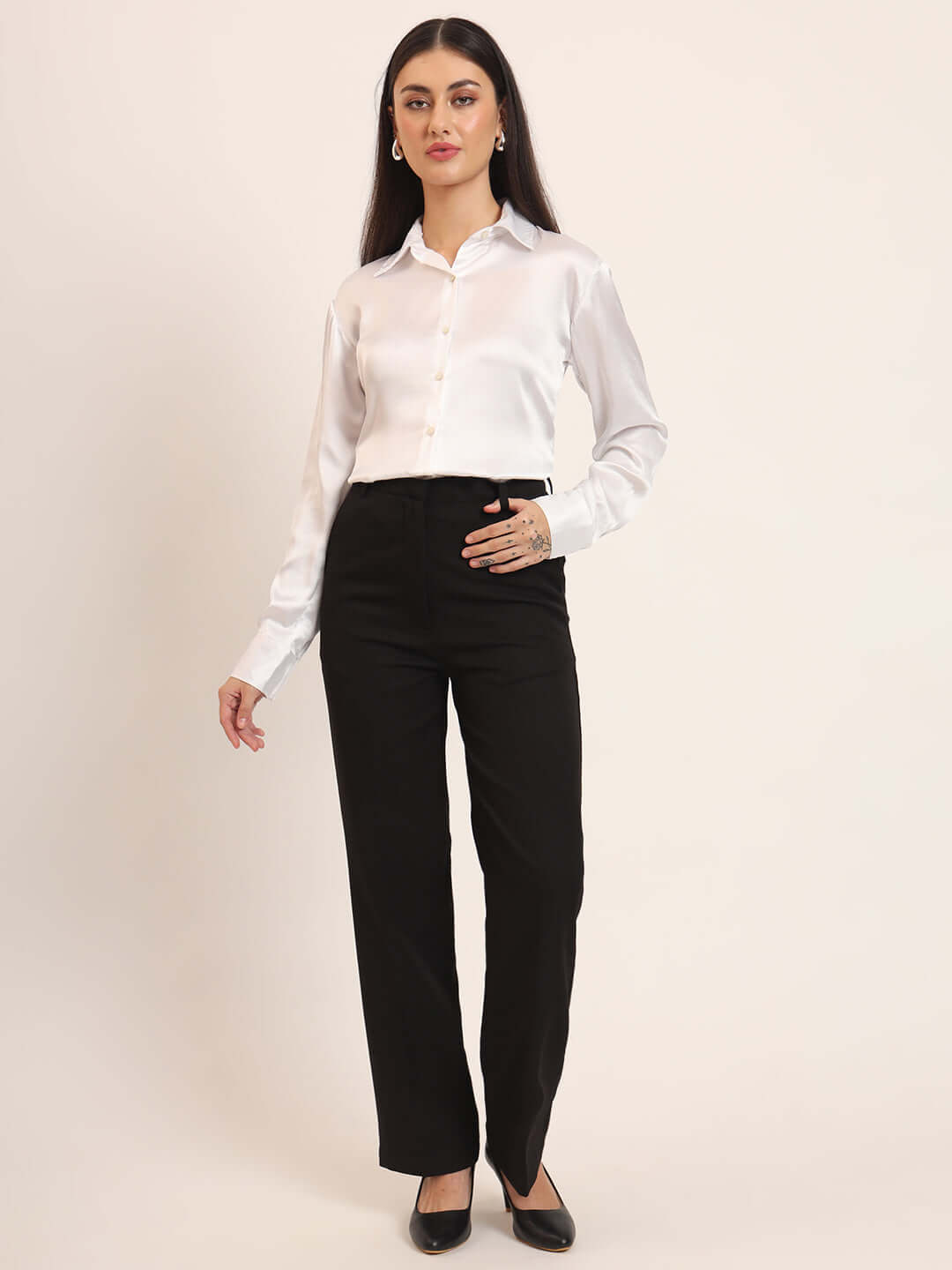 White Regular Fit Summer Satin Shirt