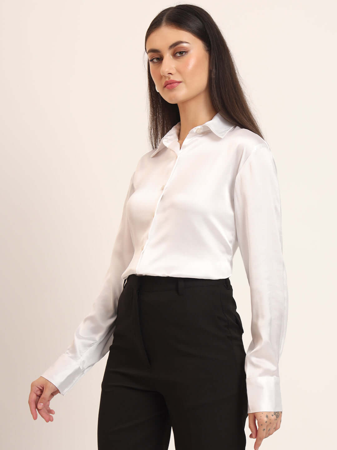 White Regular Fit Summer Satin Shirt