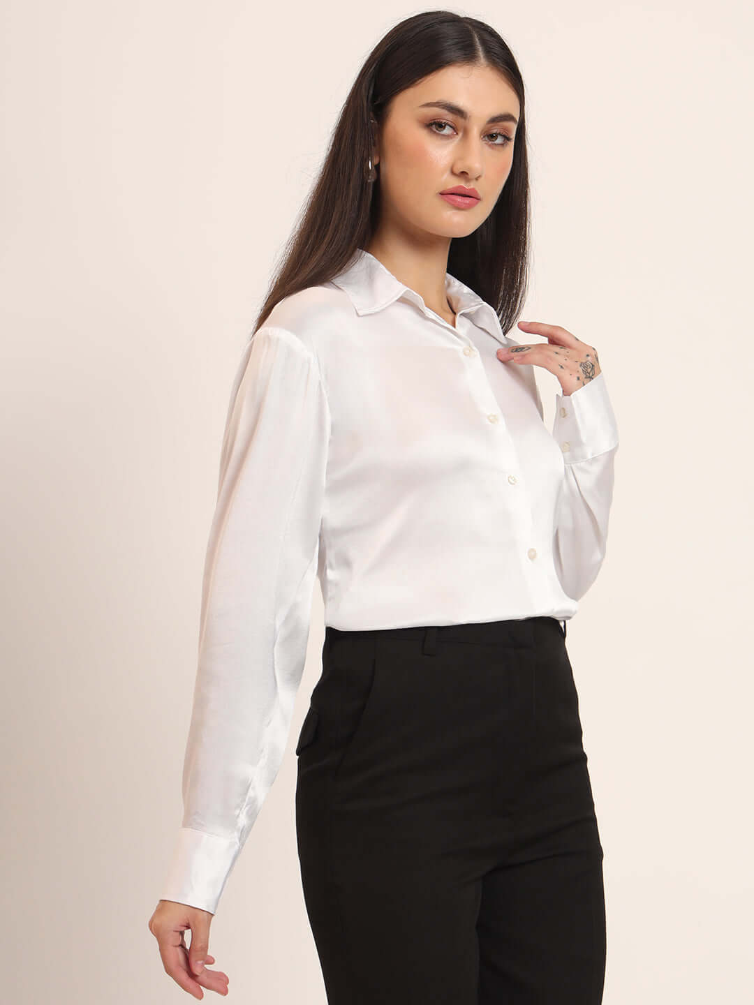 White Regular Fit Summer Satin Shirt