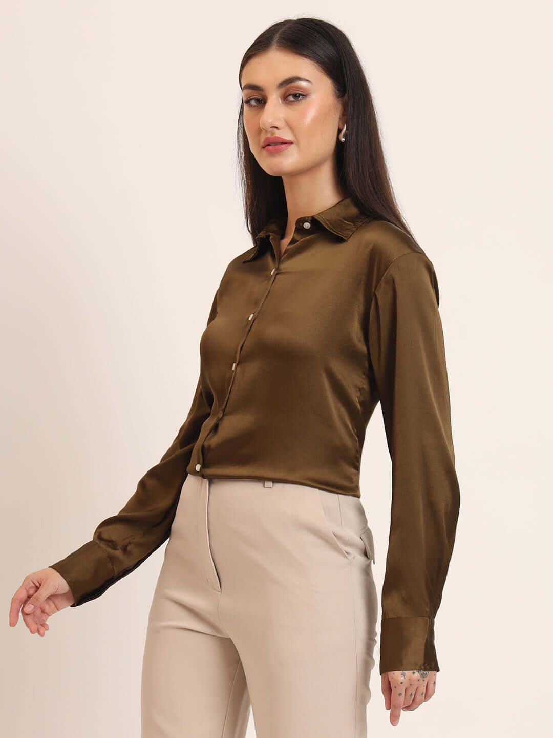 Bronze Regular Fit Summer Satin Shirt