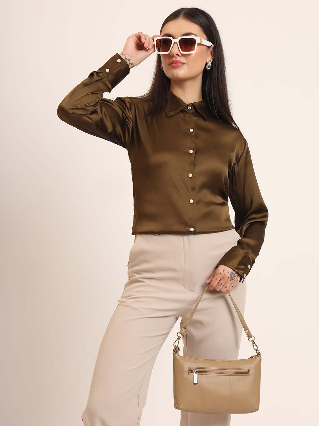 Bronze Regular Fit Summer Satin Shirt