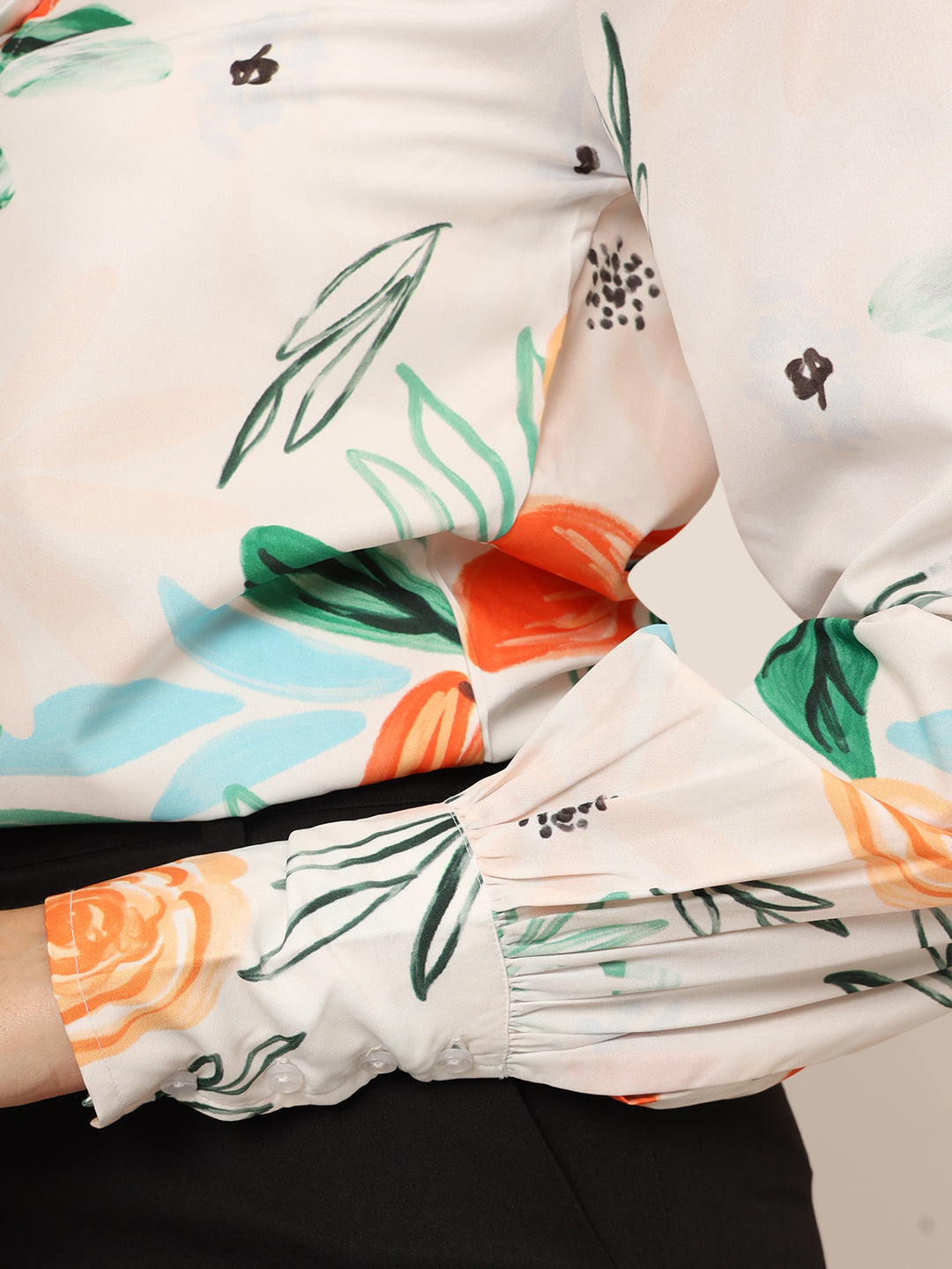 Women'S Premium Micro Multicolour Long Length Curved Hem Digital Print Shirt