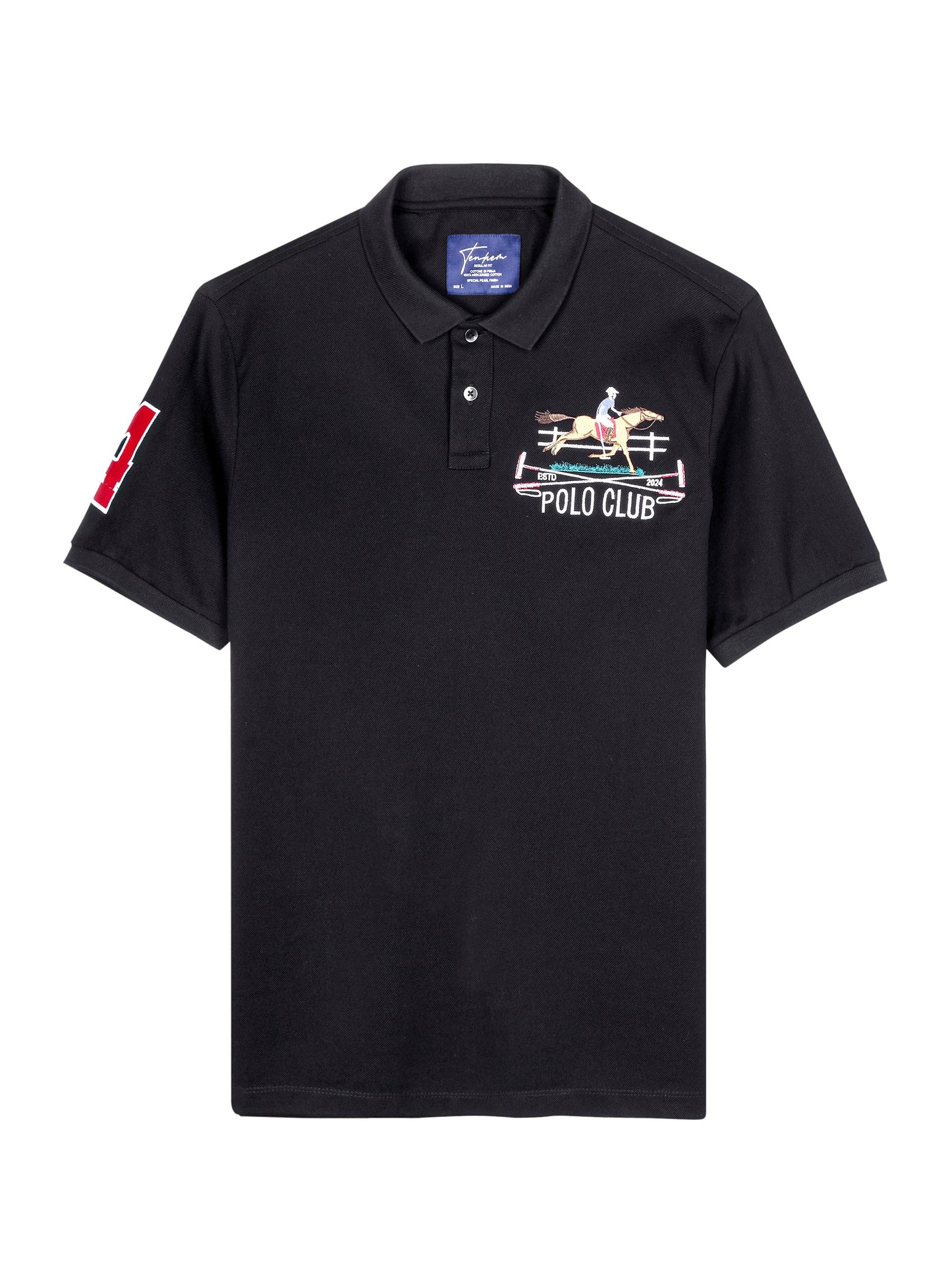 Mercerised Cotton Polo Shirt Pique Regular Fit Black Cantermark Emblem