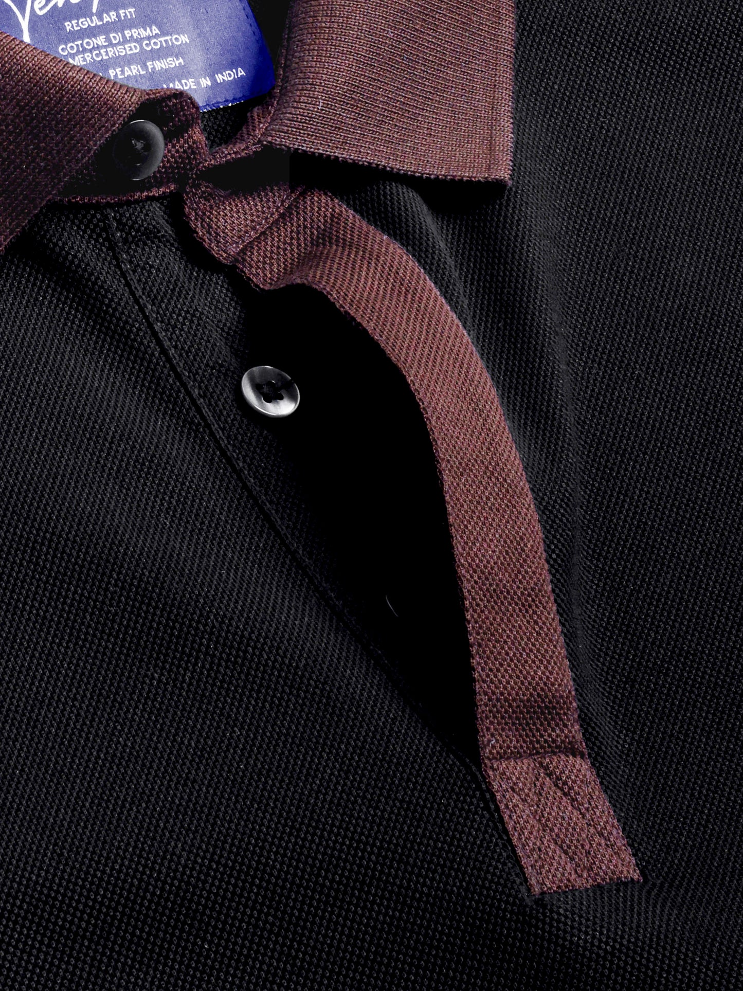Mercerised Cotton Polo T Shirt Pique Regular Fit Black