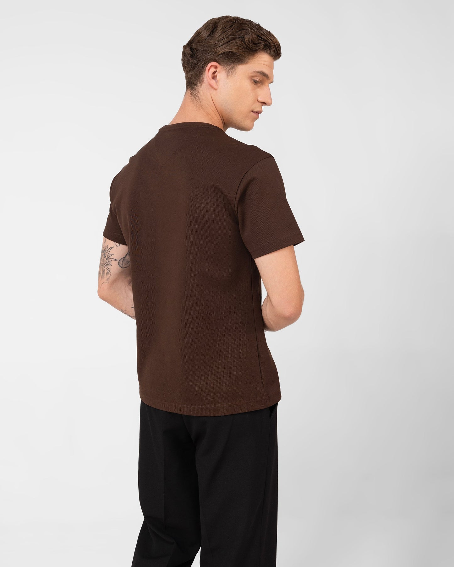 Mercerised Cotton T Shirt Pique Regular Fit Brown