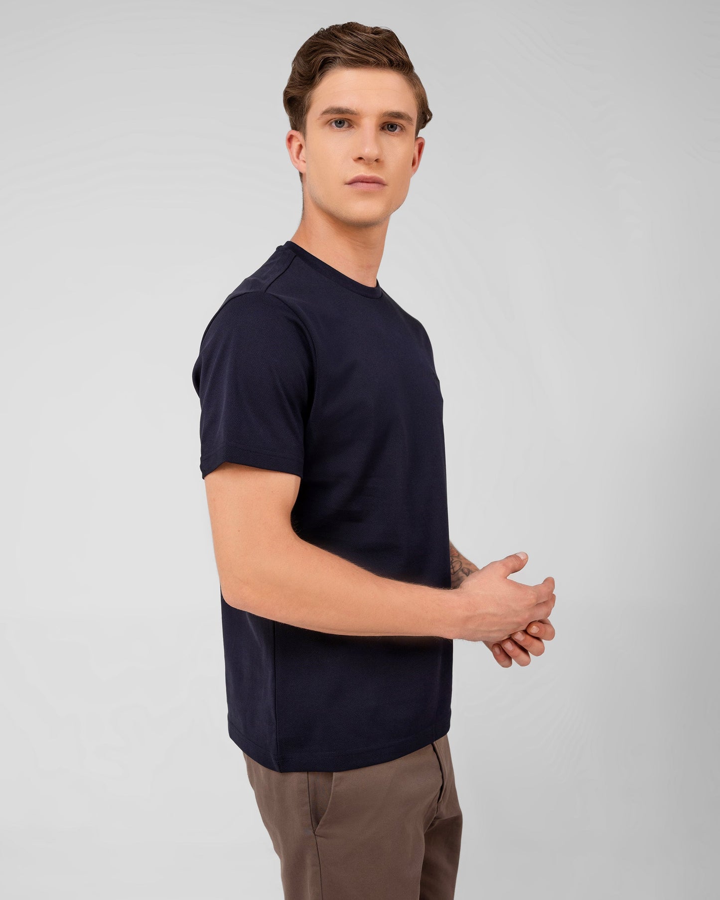 Mercerised Cotton T Shirt Pique Regular Fit Navy
