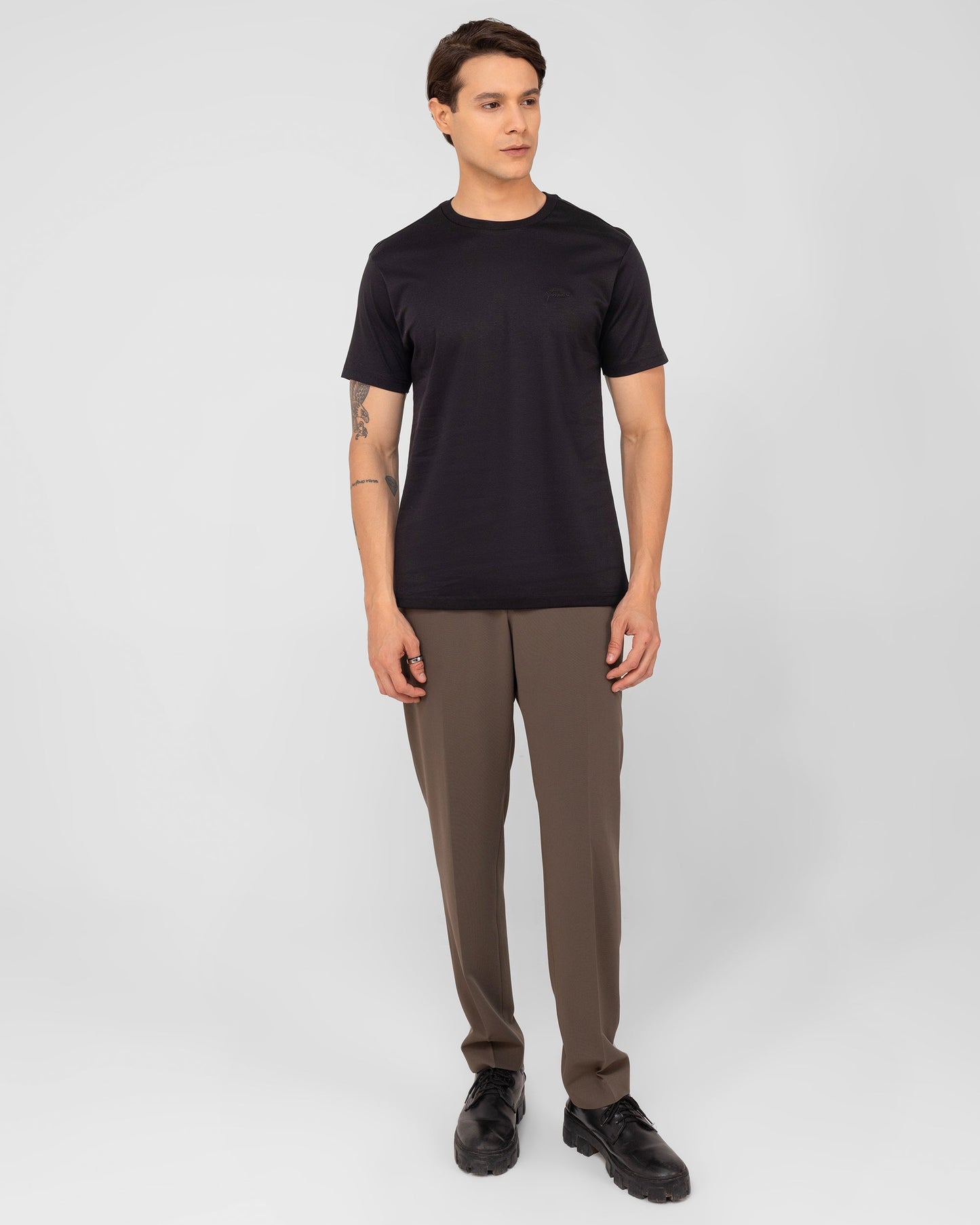 Mercerised Cotton T Shirt Interlock Regular Fit Black