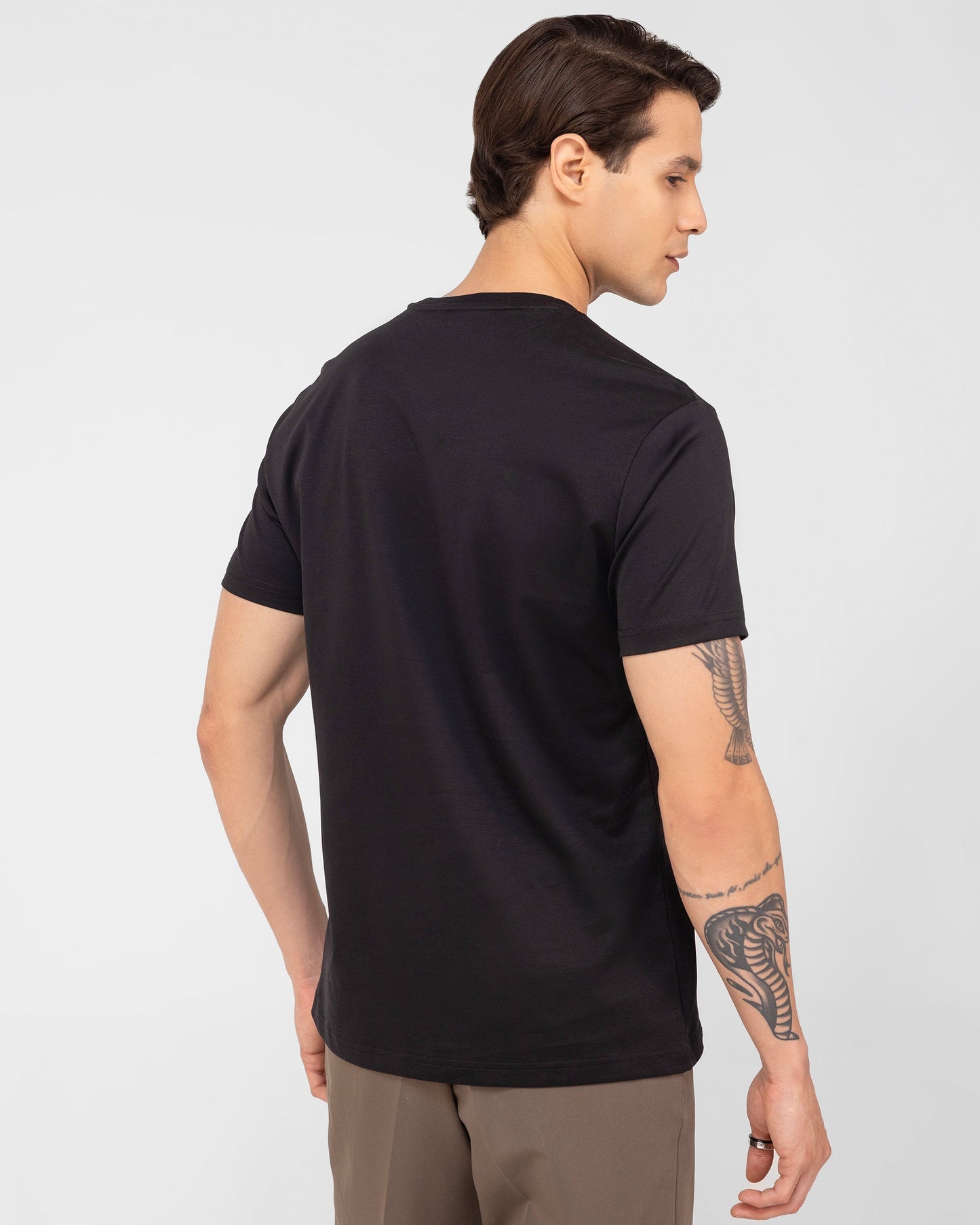 Mercerised Cotton T Shirt Interlock Regular Fit Black