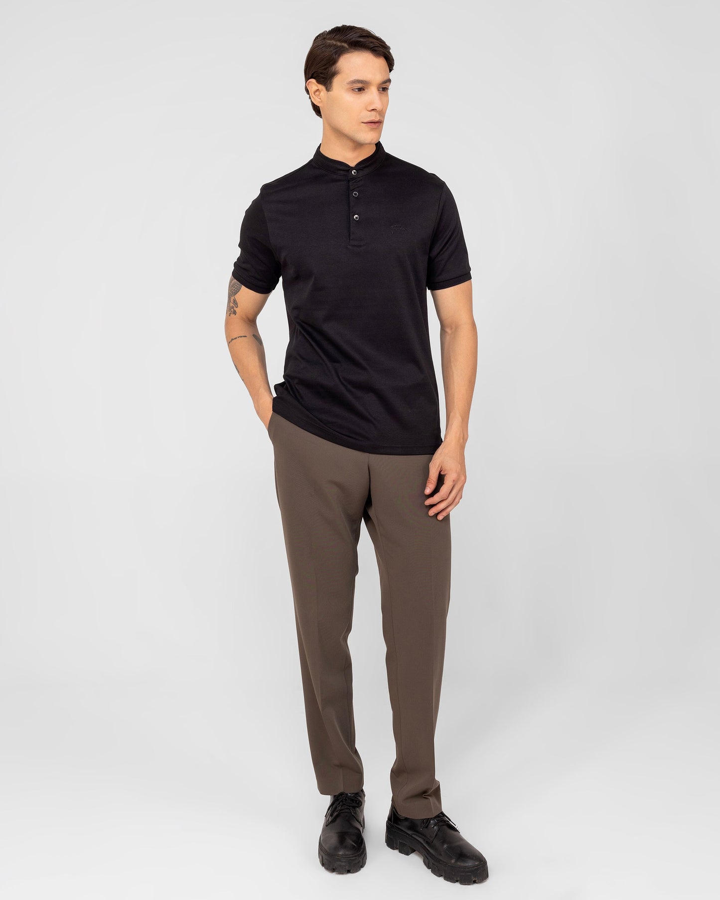 Mercerised Cotton Polo Shirt Interlock Regular Fit Black