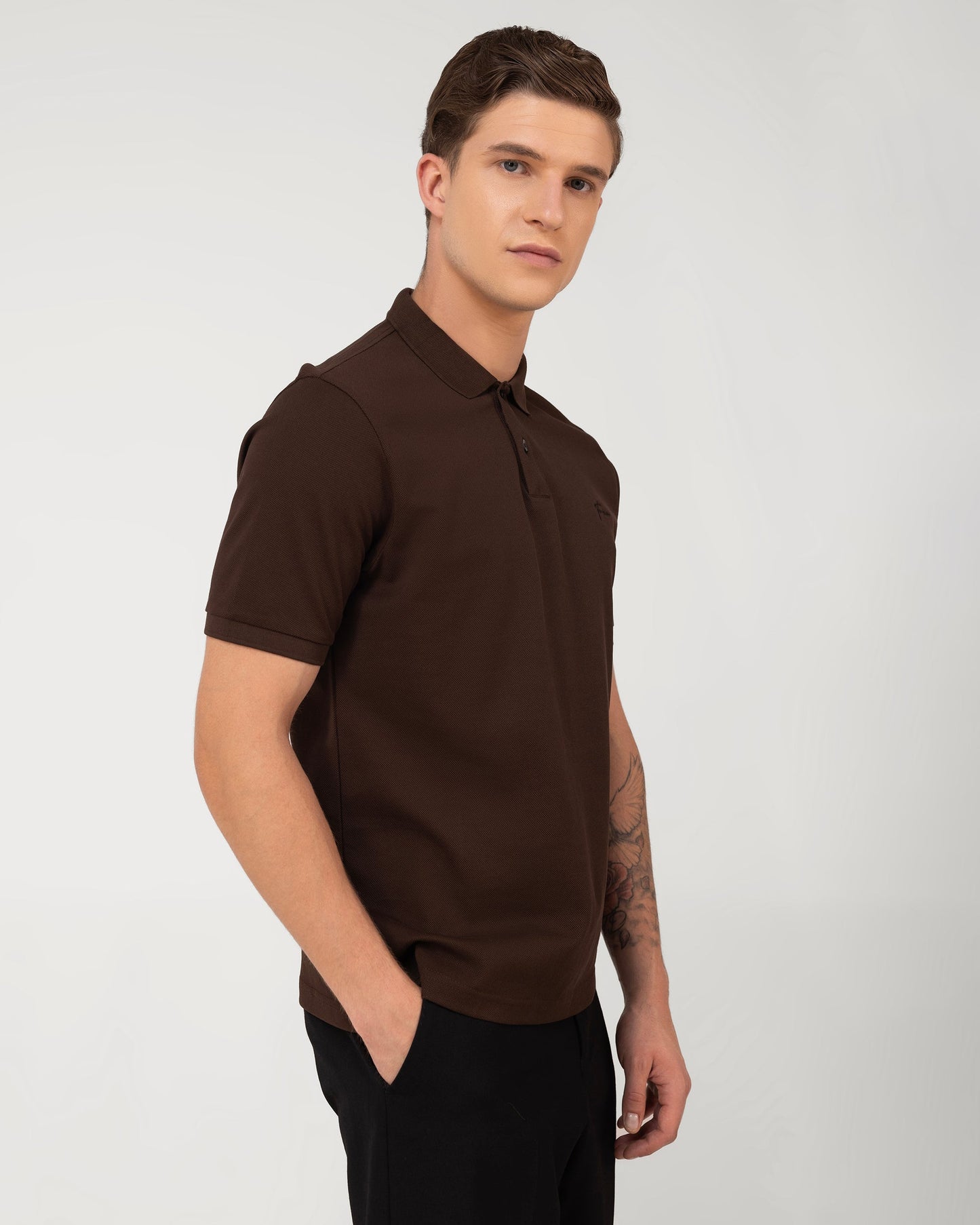 Mercerised Cotton Polo Shirt Pique Regular Fit Brown