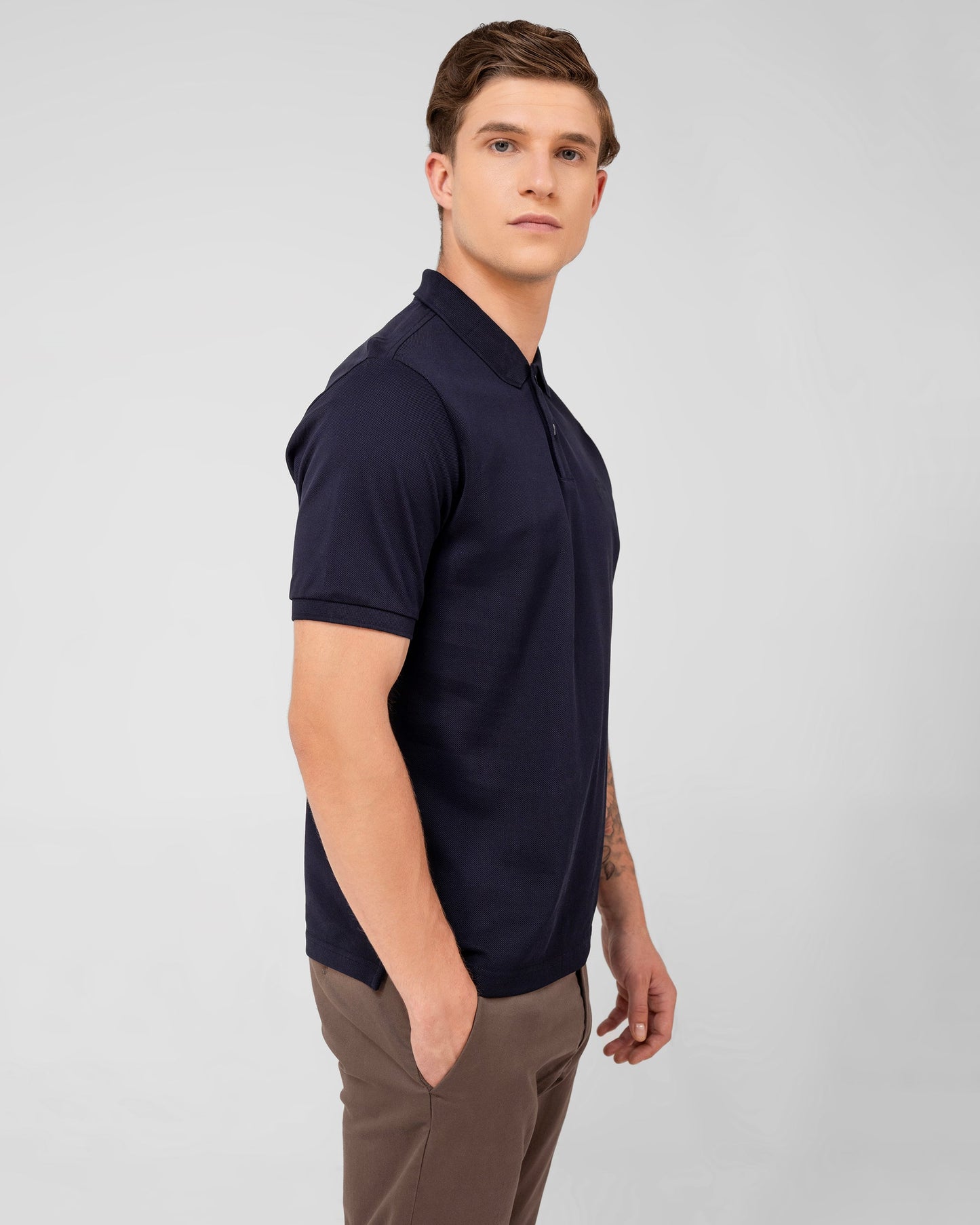 Mercerised Cotton Polo Shirt Pique Regular Fit Navy