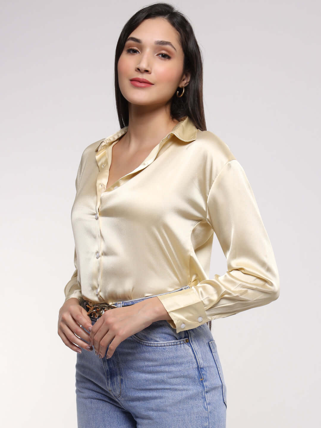 Buff Drop Shoulder Oversized Summer Satin Shirt