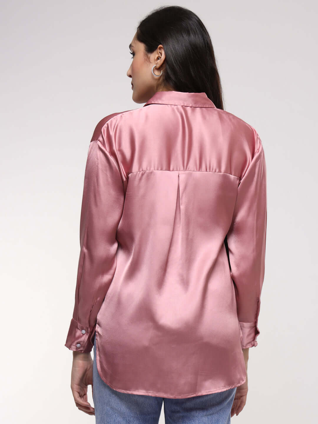 Blush Pink Drop Shoulder Oversized Summer Satin Shirt