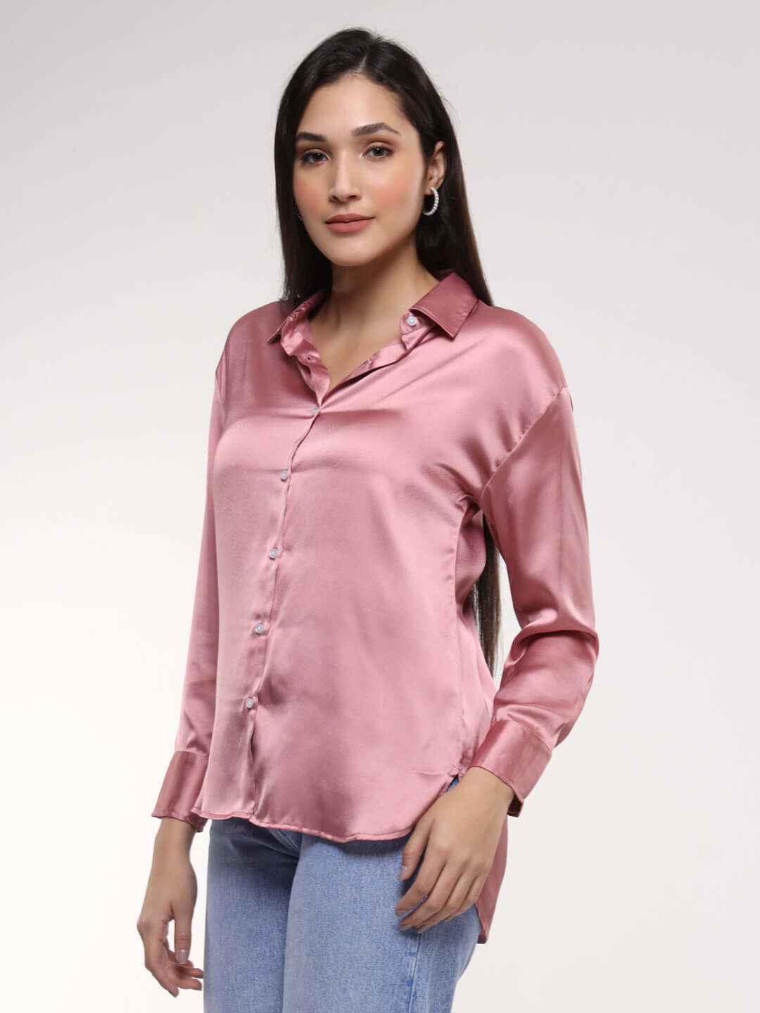 Blush Pink Drop Shoulder Oversized Summer Satin Shirt