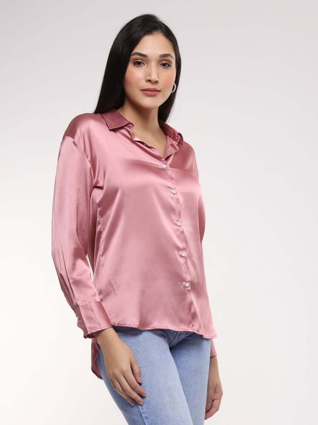 Blush Pink Drop Shoulder Oversized Summer Satin Shirt