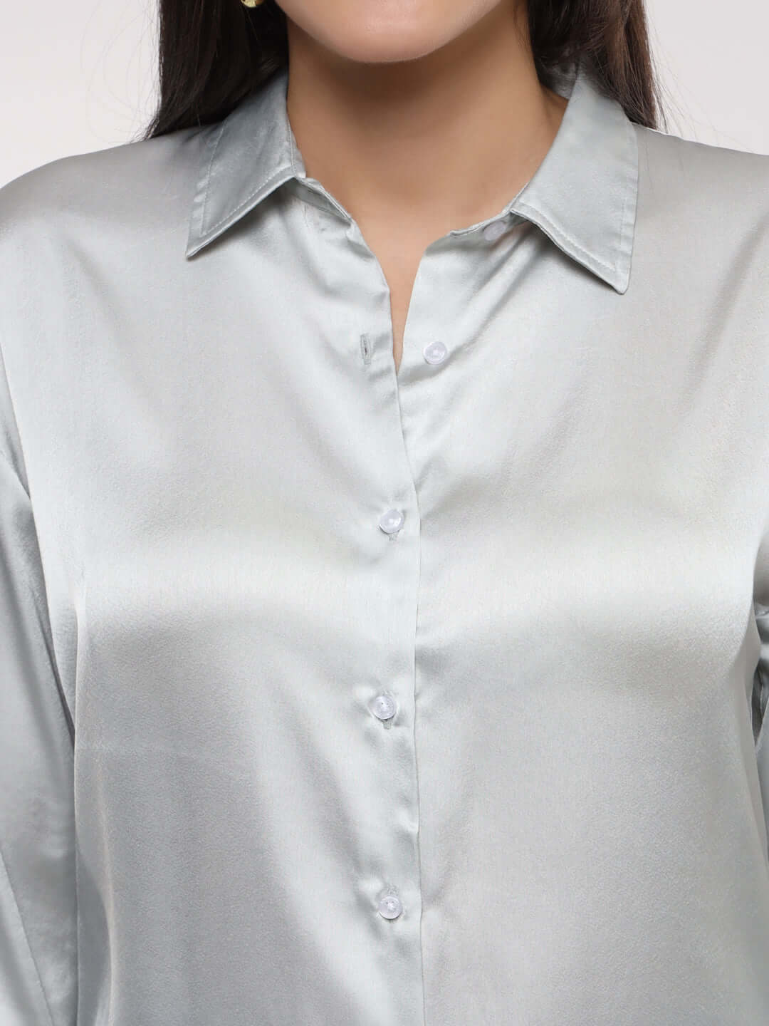 Grey Drop Shoulder Oversized Summer Satin Shirt