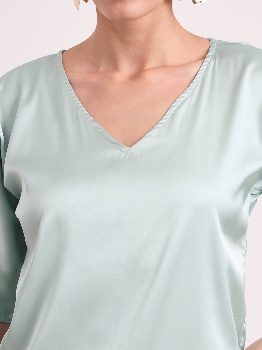 Women's European Satin-Finish, V-Neck Top
