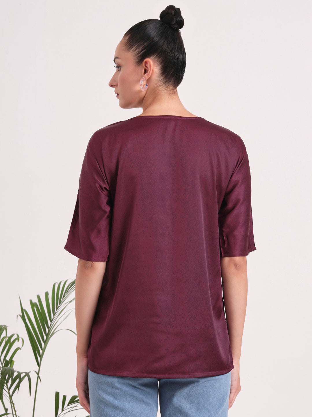 Women's European Satin-Finish, V-Neck Top
