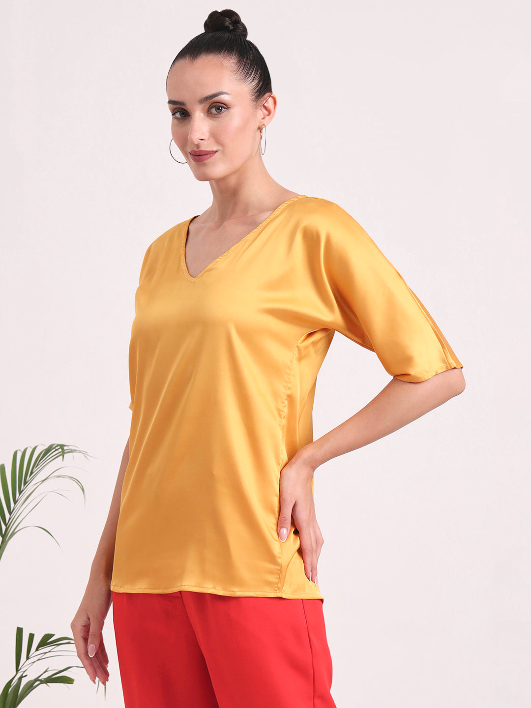 Women's European Satin-Finish, V-Neck Top