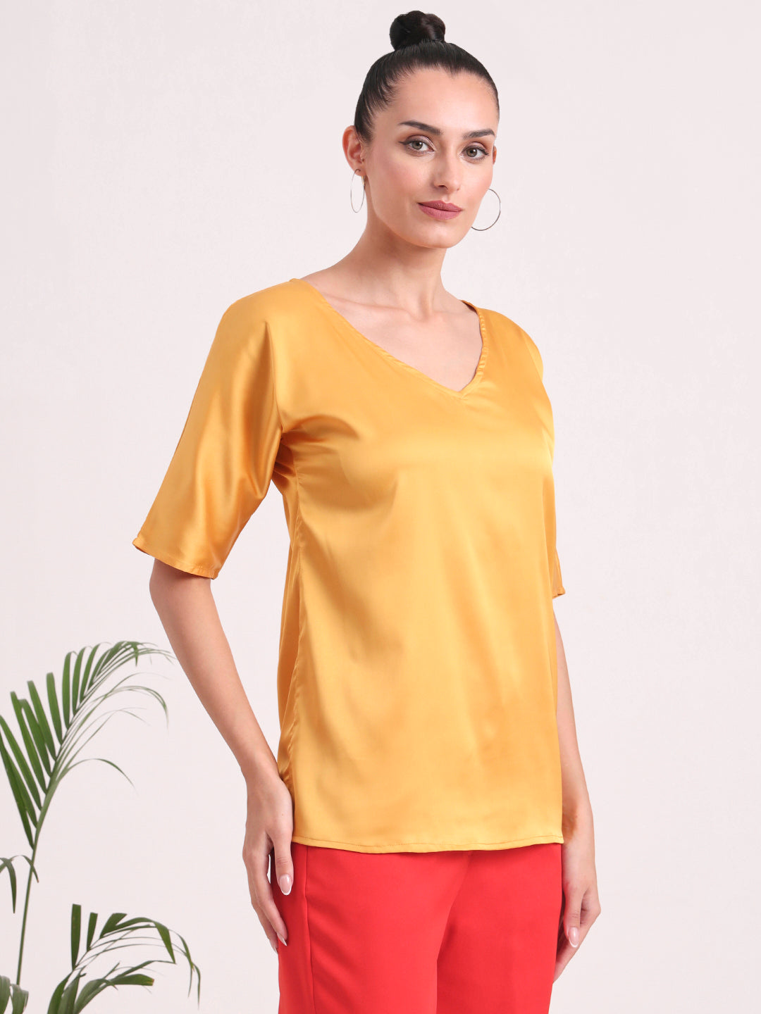 Women's European Satin-Finish, V-Neck Top