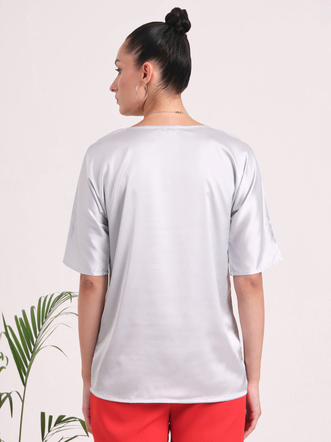 Women's European Satin-Finish, V-Neck Top