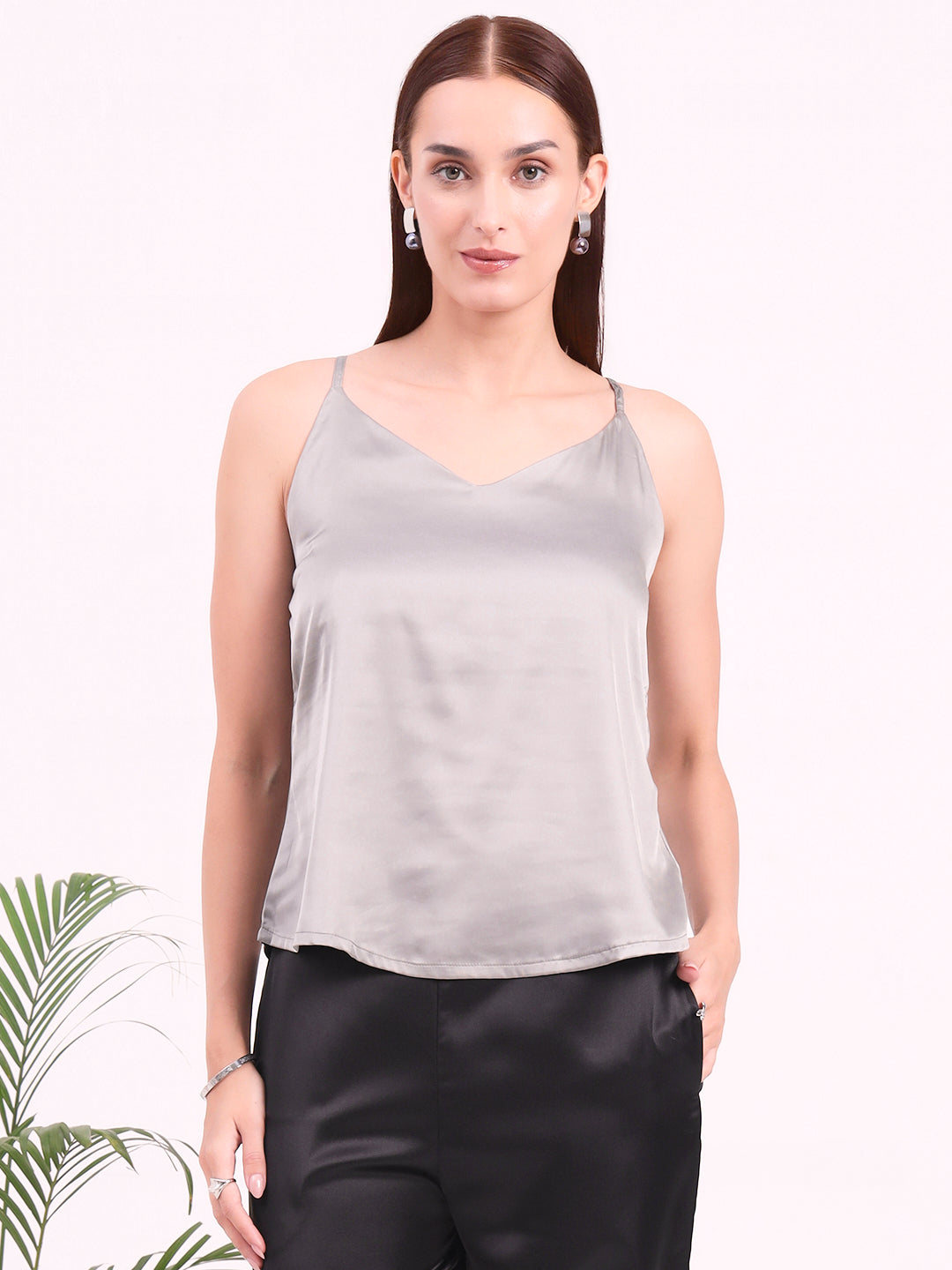 Women's European Satin V-Neck Sleeveless Top
