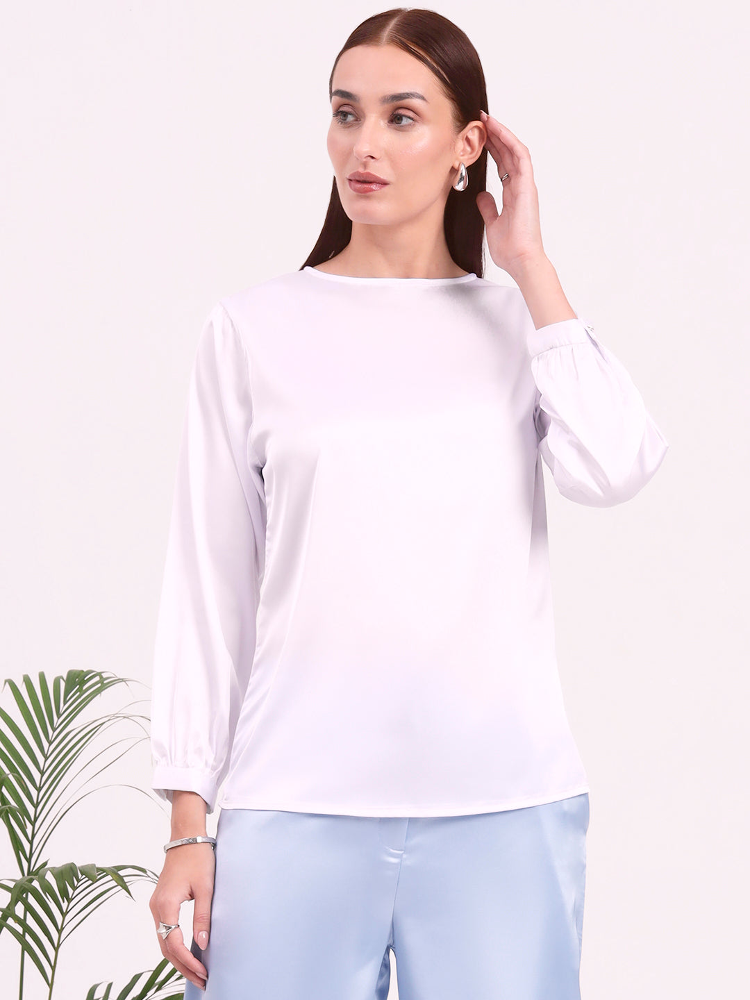 Women's European Satin Bishop Sleeves Top
