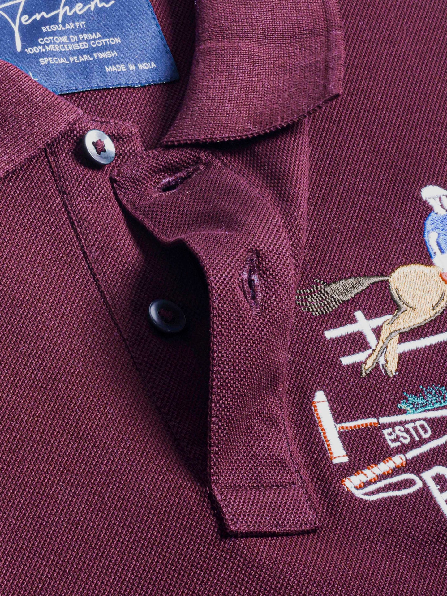 Mercerised Cotton Polo Shirt Pique Regular Fit Wine Cantermark Emblem