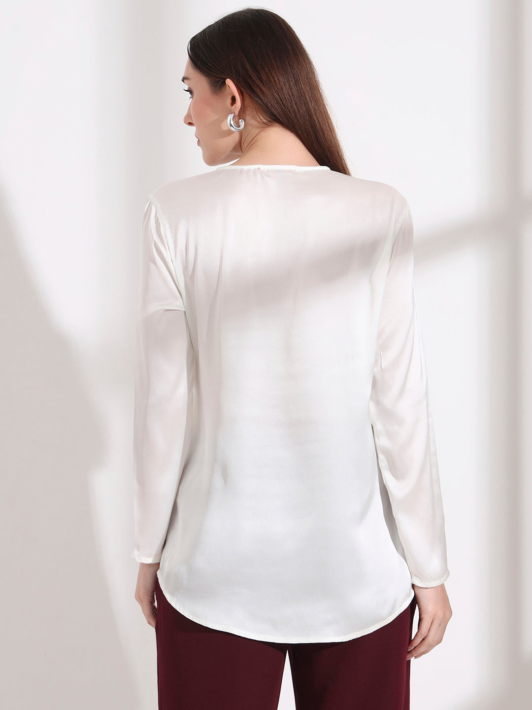 Summer Satin Off White Mandarin Collar Button Tunic