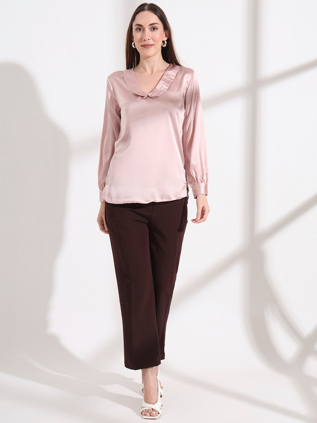 Summer Satin Orchid Pink Peter Pan Collar Top