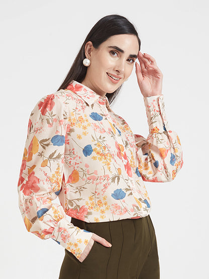 Luxury Cambric Digital Print Puff Sleeve Shirt
