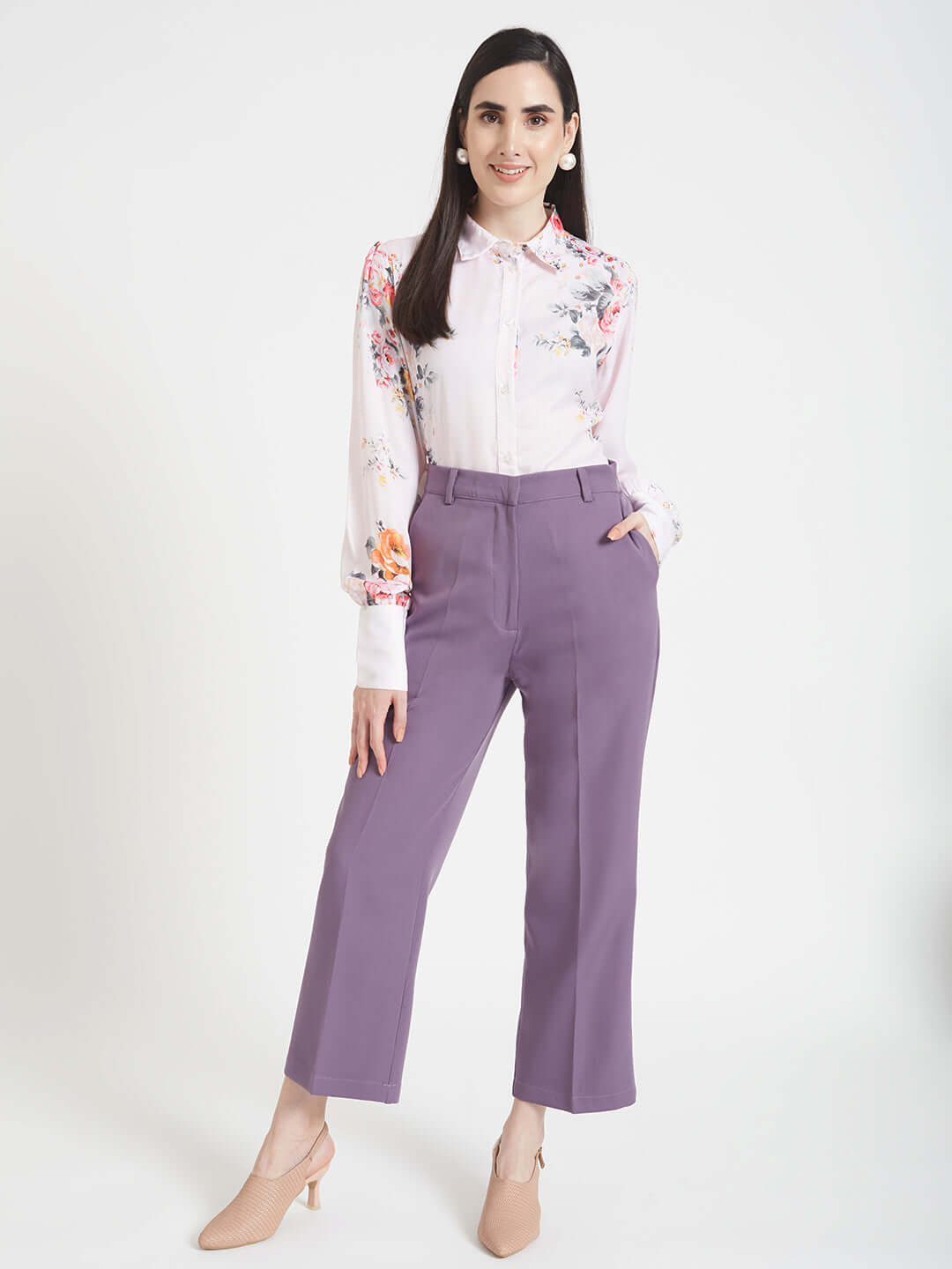Luxury  Satin Digital Print Puff Sleeve Shirt