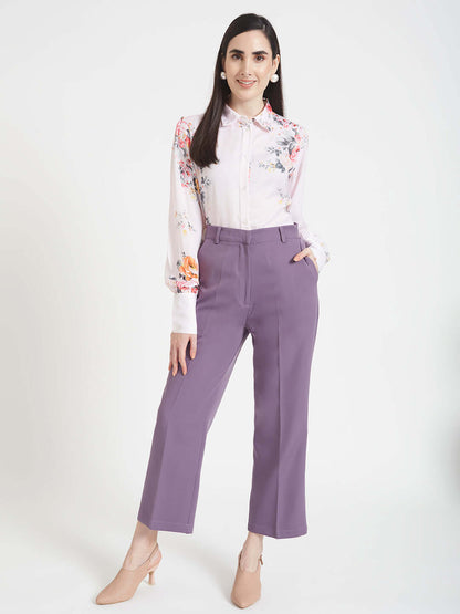 Luxury  Satin Digital Print Puff Sleeve Shirt