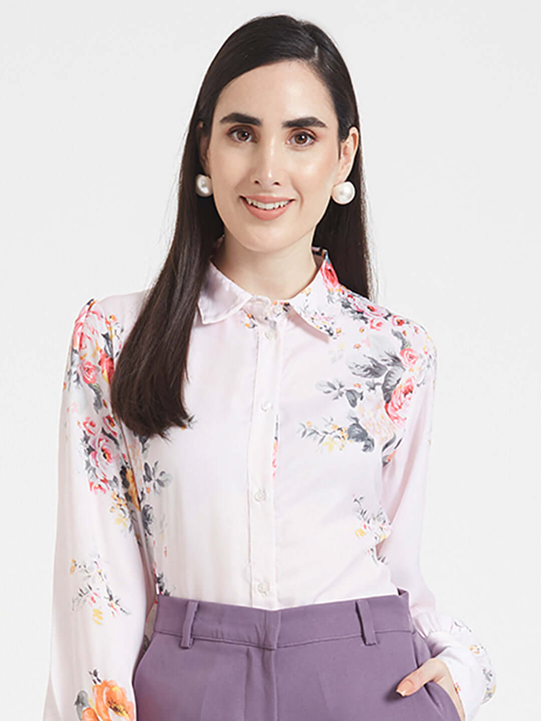 Luxury  Satin Digital Print Puff Sleeve Shirt