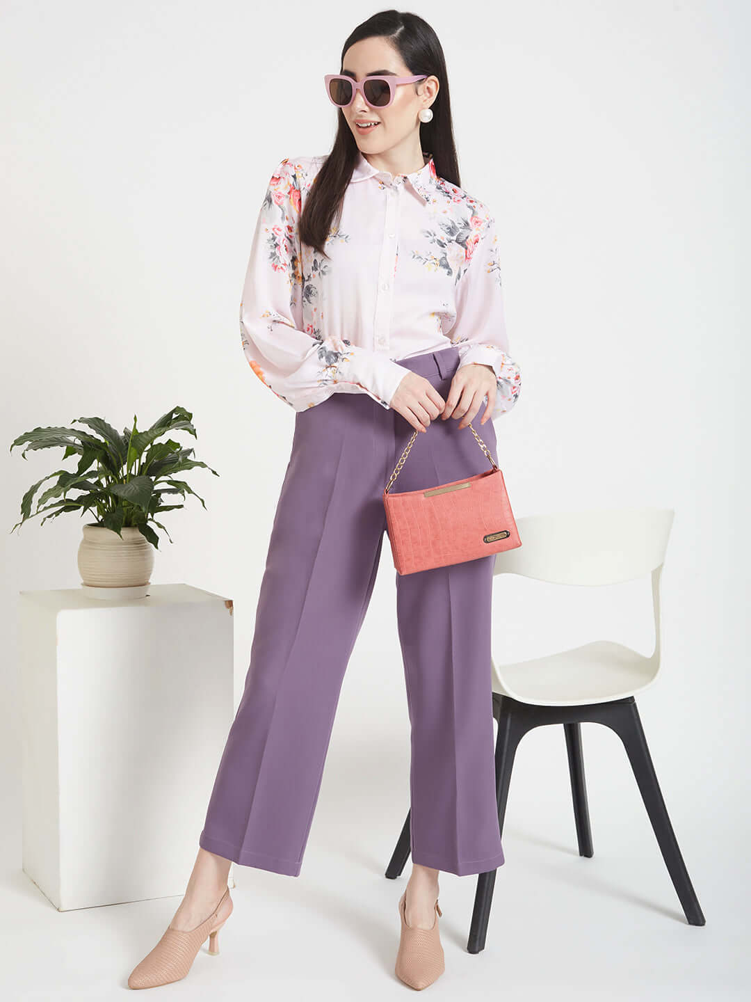 Luxury  Satin Digital Print Puff Sleeve Shirt