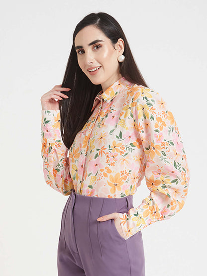 Luxury Cambric Digital Print Puff Sleeve Shirt